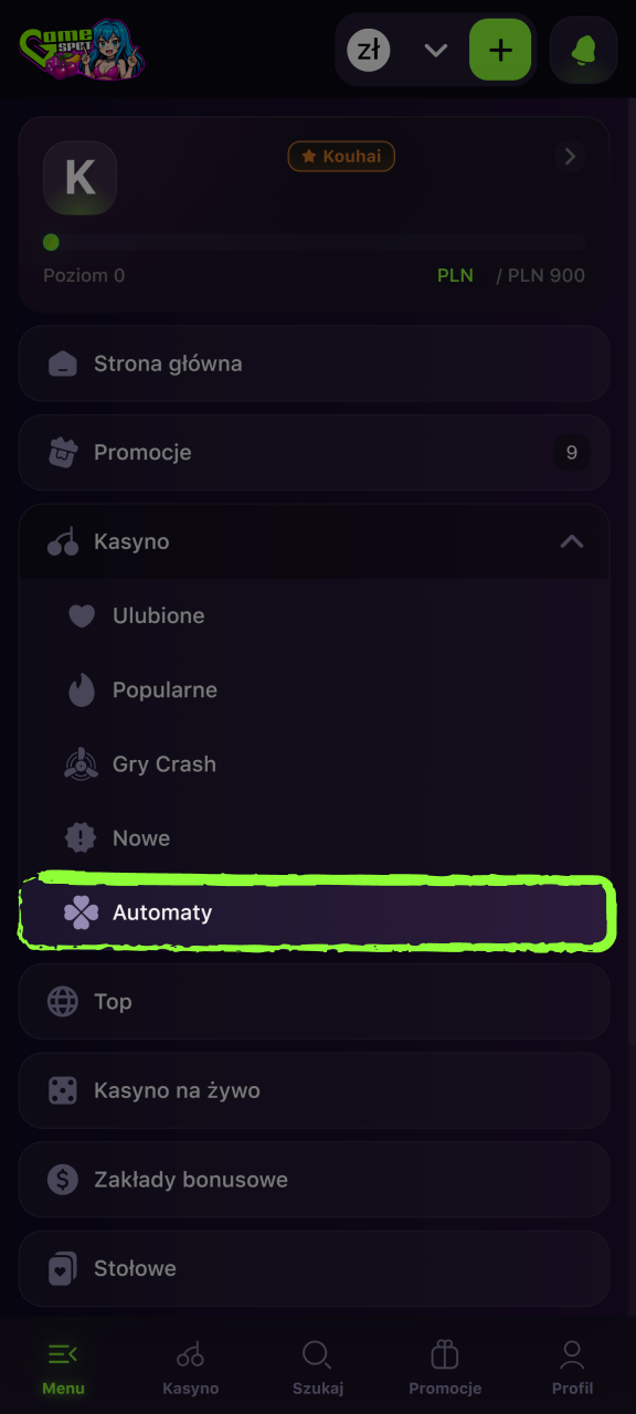 Przejdź do menu i otwórz sekcję automatów do gier na Gamespot.