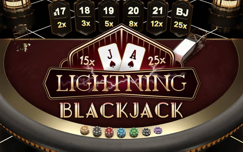 Zwiększ swoje wygrane dzięki losowym mnożnikom kart w grze Lightning Blackjack w kasynie Gamespot.