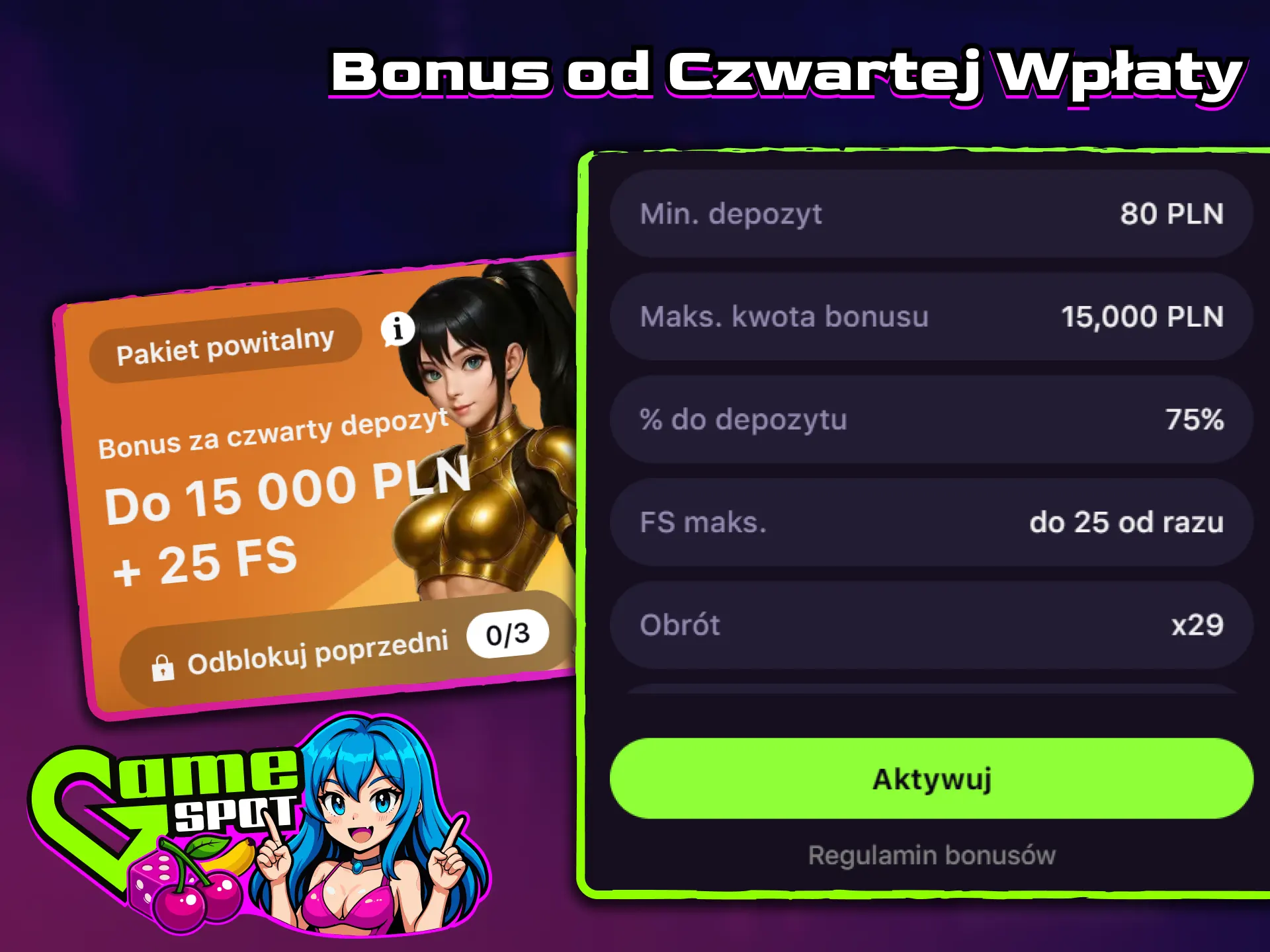 Dopełnij swój pakiet powitalny, odbierając bonus od czwartego depozytu w Gamespot.