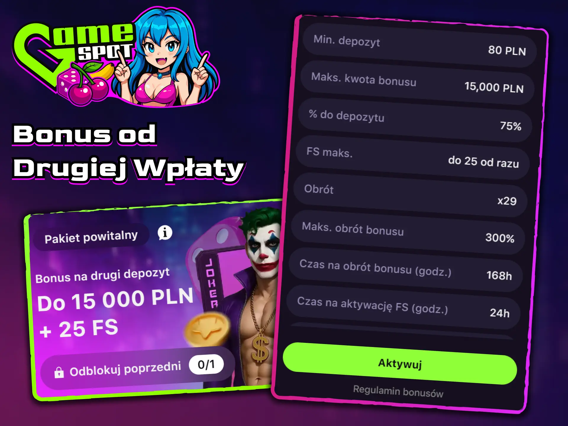 Doładuj swoje konto po raz drugi i odbierz bonus od drugiego depozytu w Gamespot.