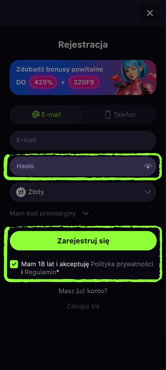 Utwórz hasło i zaakceptuj Warunki korzystania z serwisu Gamespot.