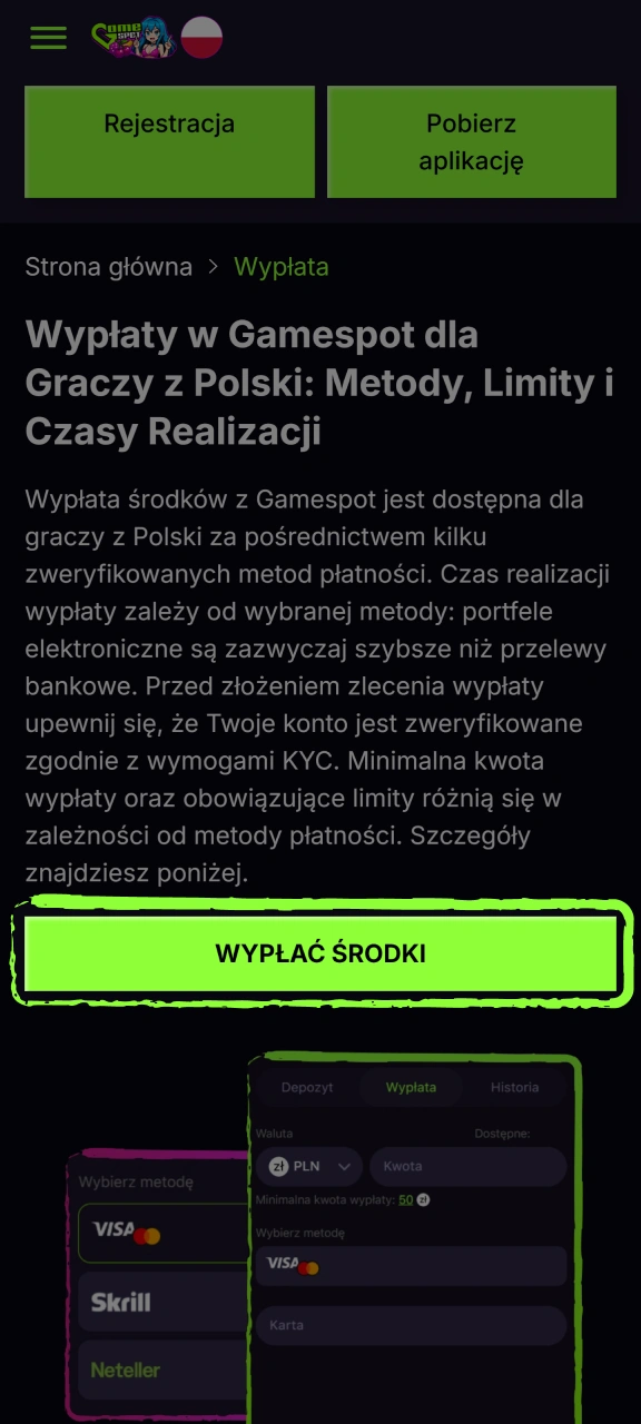 Kliknij przycisk wypłaty, zaloguj się na swoje konto i przejdź do sekcji Kasjer w serwisie Gamespot.